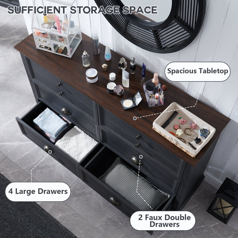 Red Barrel Studio® 58"W 6 Drawer Bedroom Dresser Organizer Storage